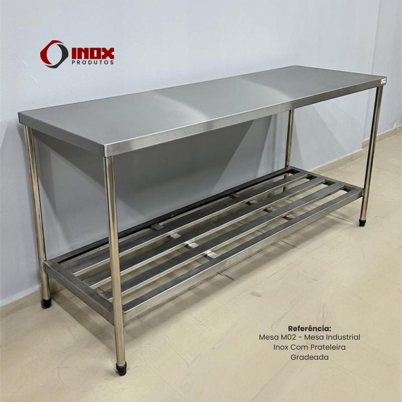 MESA INOX COM PRATELEIRA GRADEADA - MODEL...