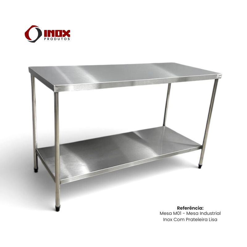MESA INOX COM PRATELEIRA LISA - MODELO 01...