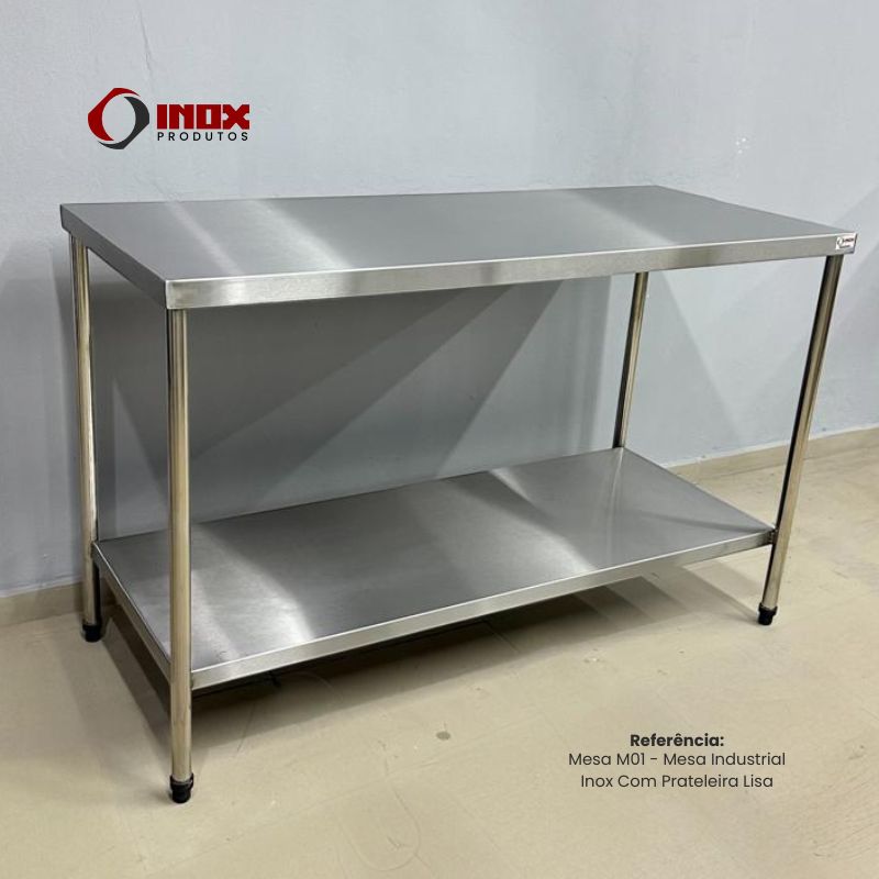 MESA INOX COM PRATELEIRA LISA - MODELO 01...