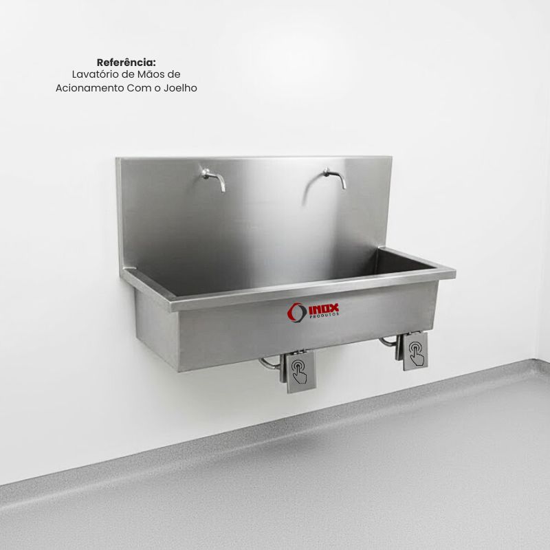 LAVATÓRIO DE MÃOS INOX COM ACIONAMENTO PO...