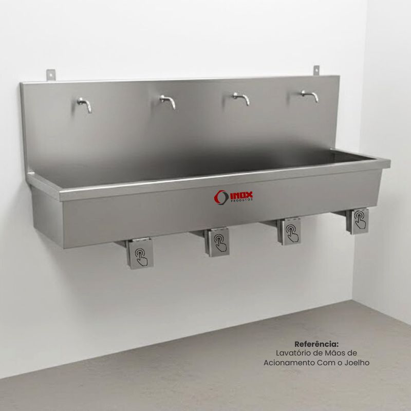 LAVATÓRIO DE MÃOS INOX COM ACIONAMENTO PO...