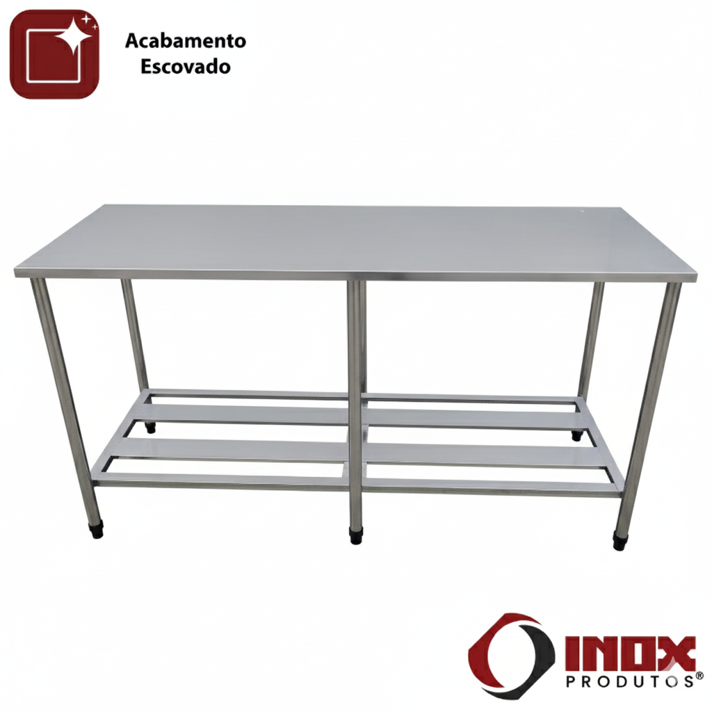 MESA INOX COM PRATELEIRA GRADEADA - MODEL...