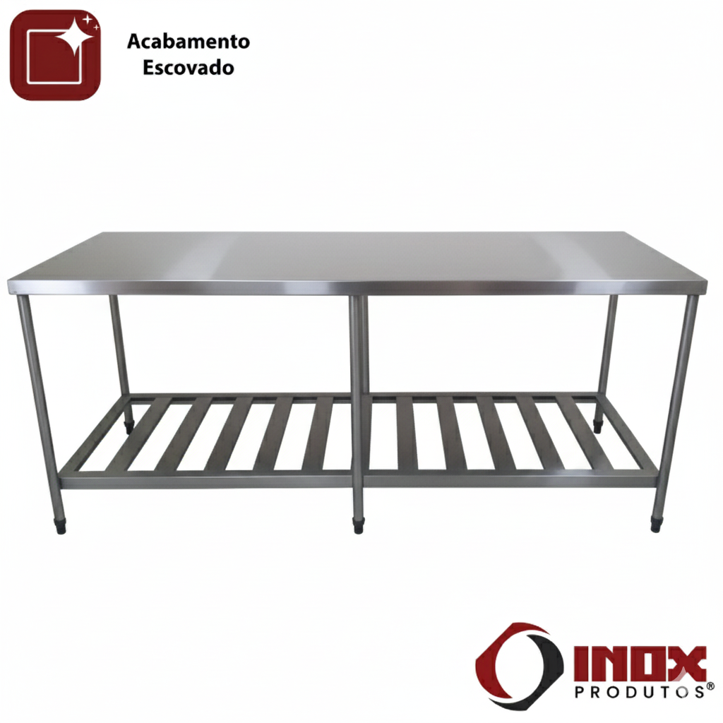 MESA INOX COM PRATELEIRA GRADEADA - MODEL...