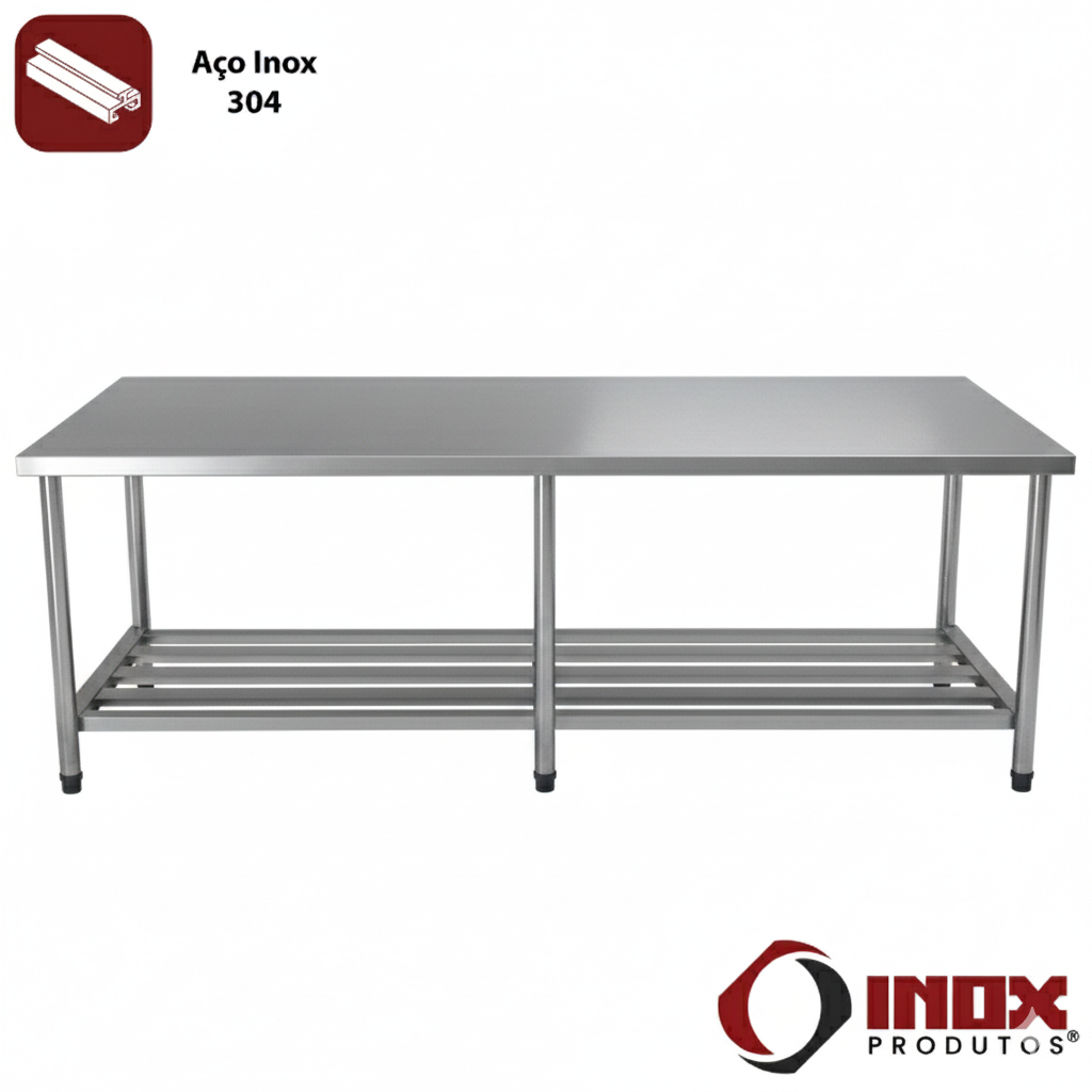 MESA INOX COM PRATELEIRA GRADEADA - MODEL...