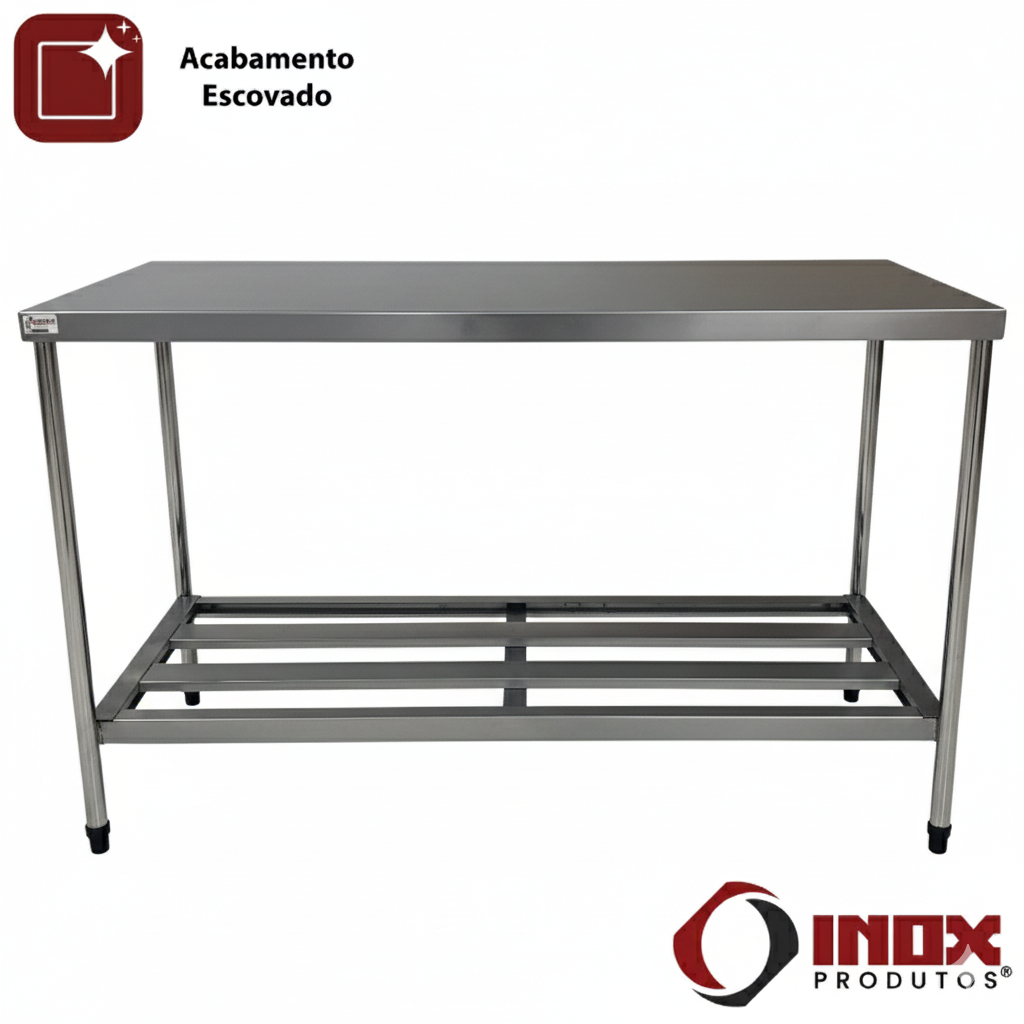 MESA INOX COM PRATELEIRA GRADEADA - MODEL...