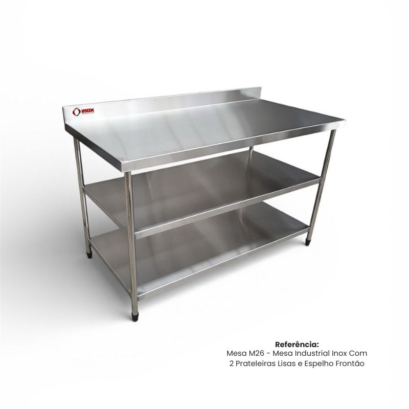 MESA INOX COM FRONTÃO E 2 PRATELEIRAS LIS...