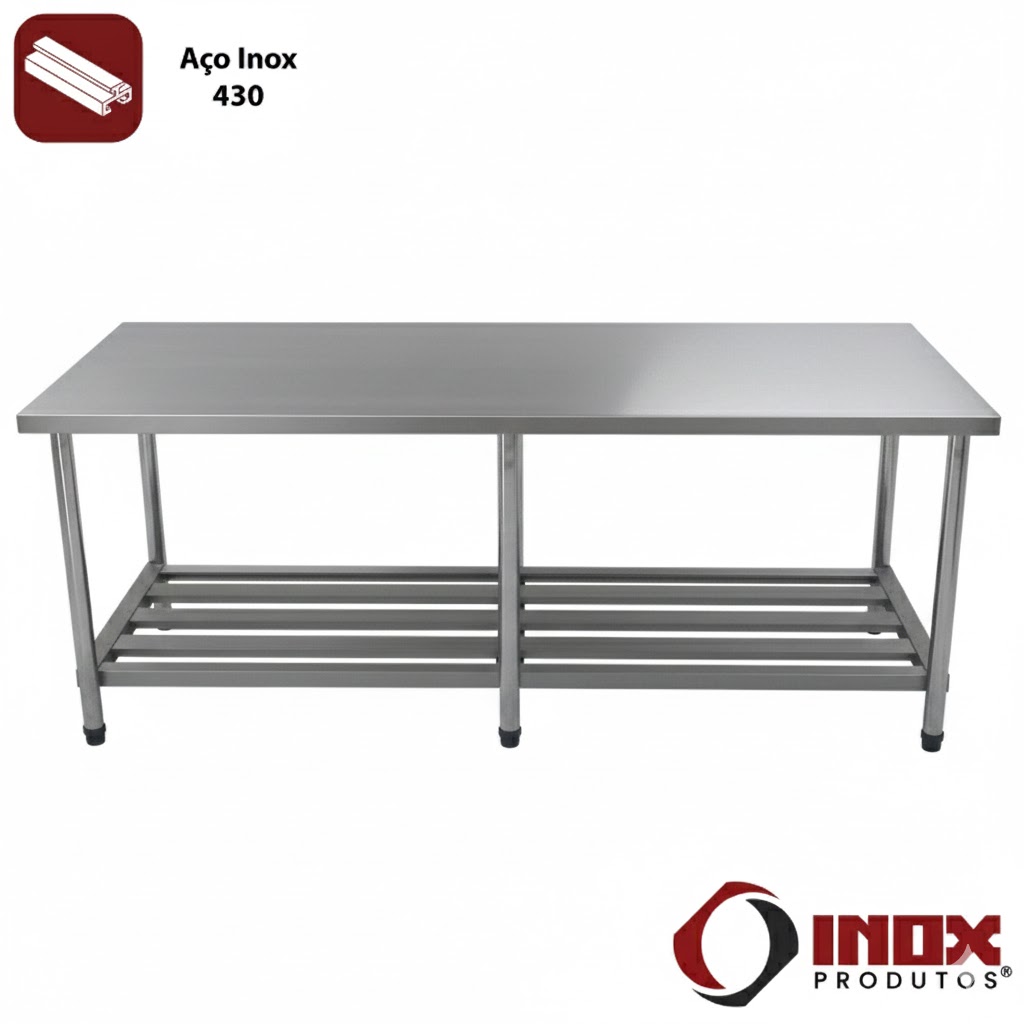 MESA INOX COM PRATELEIRA GRADEADA - MODEL...