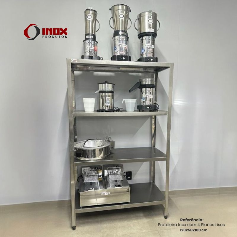 PRATELEIRA INOX COM 4 PLANOS LISOS - MODE...