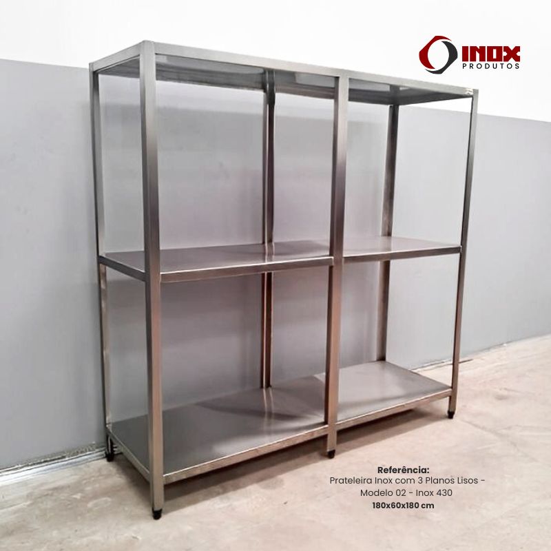 PRATELEIRA INOX COM 3 PLANOS LISOS - MODE...