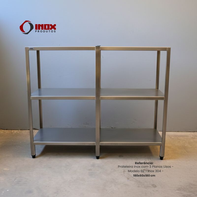 PRATELEIRA INOX COM 3 PLANOS LISOS - MODE...