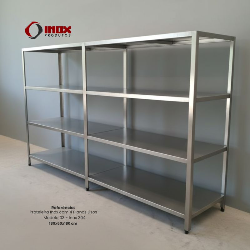 PRATELEIRA INOX COM 4 PLANOS LISOS - MODE...