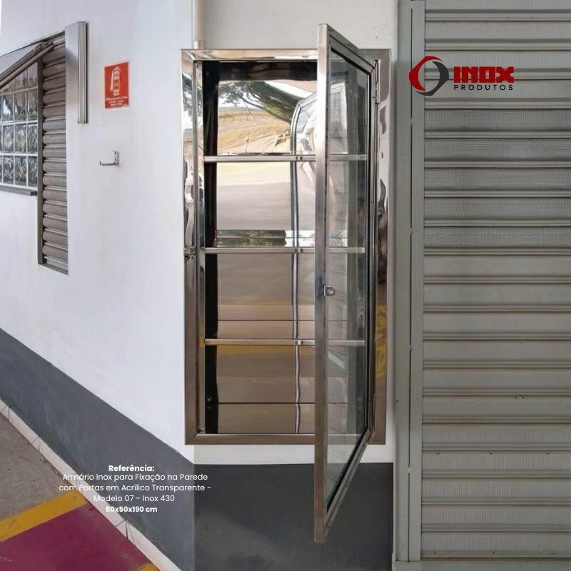 ARMÁRIO INOX PARA FIXAÇÃO NA PAREDE COM P...