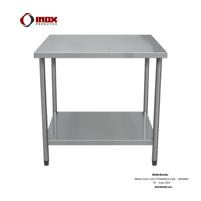 MESA INOX COM PRATELEIRA LISA - MODELO 01...